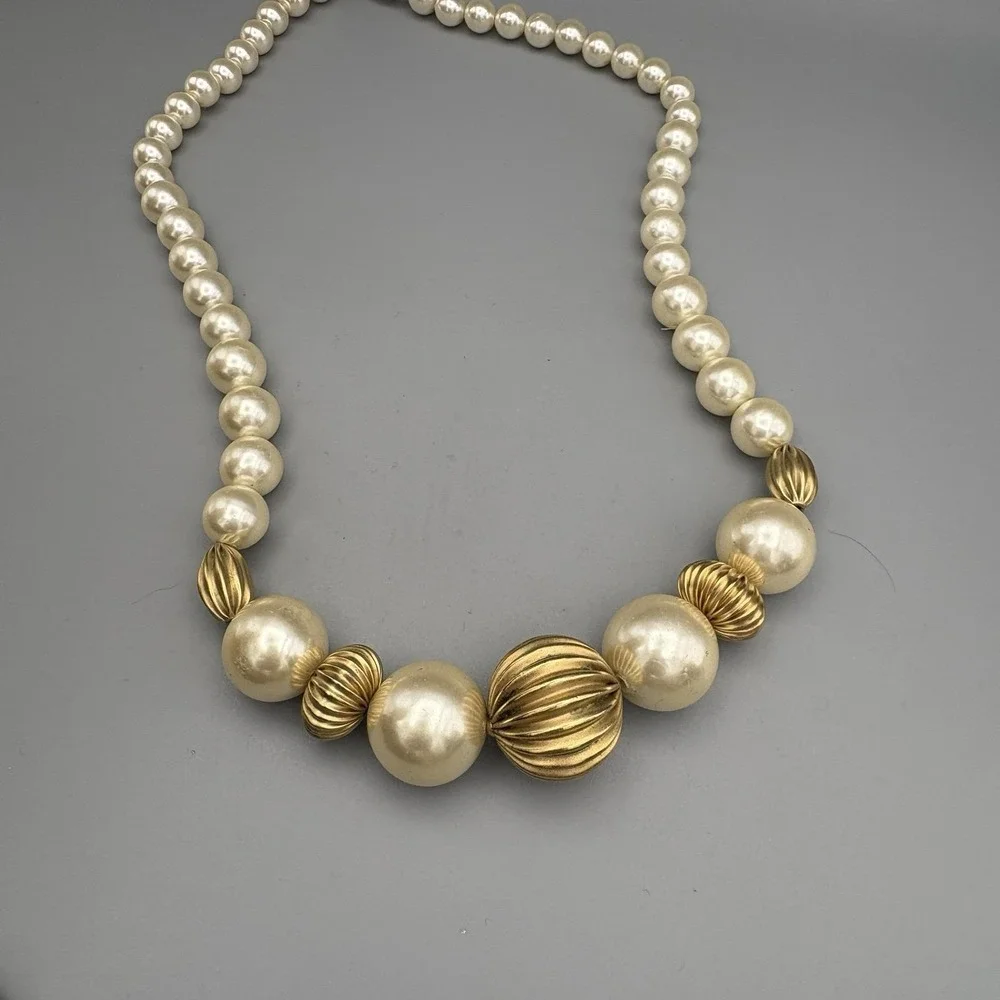 Vintage Napier Staement Necklace Faux Pearls Gold